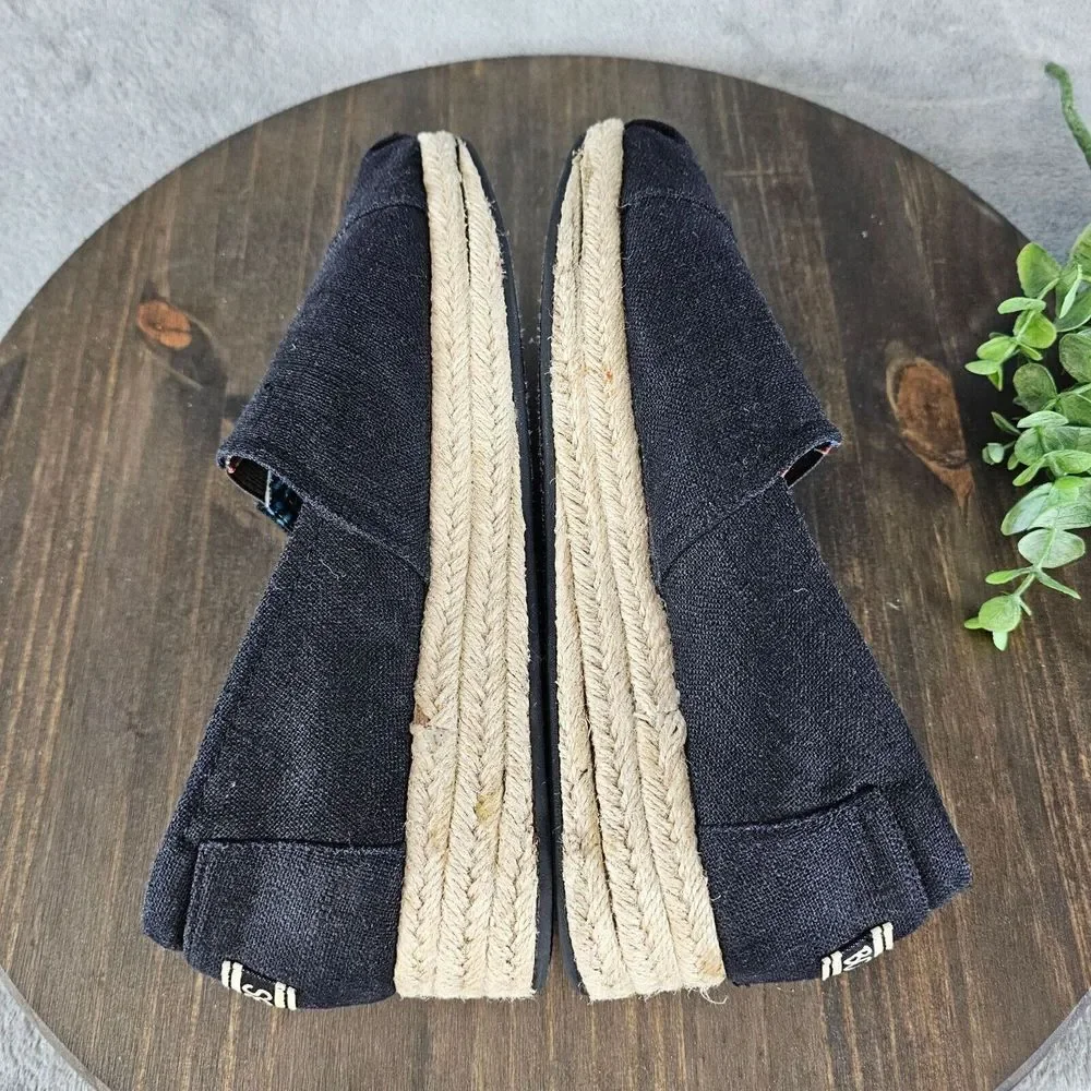 BOBS Skechers Womens Size 9 Jinx Black Espadrilles Wedge Arch Pillow Memory Foam
